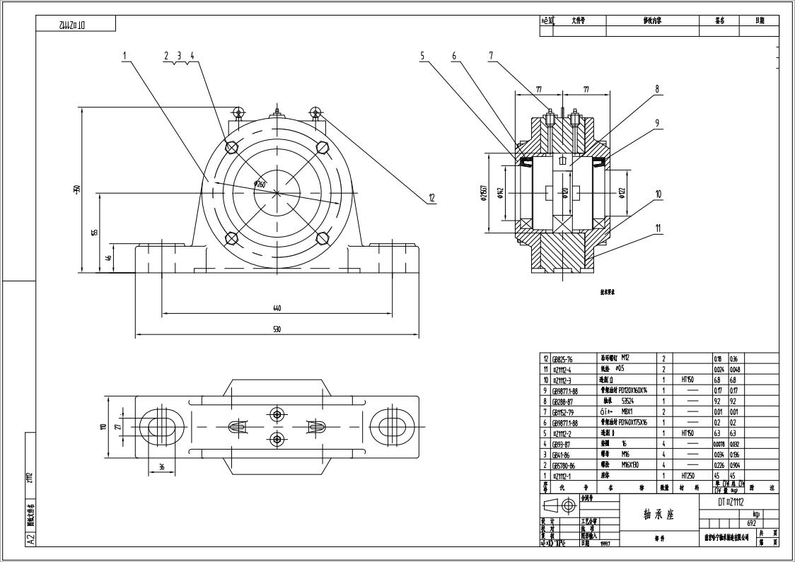 DTⅡZ1112皮带机专用轴承座闷盖固定端适配轴承型号22224